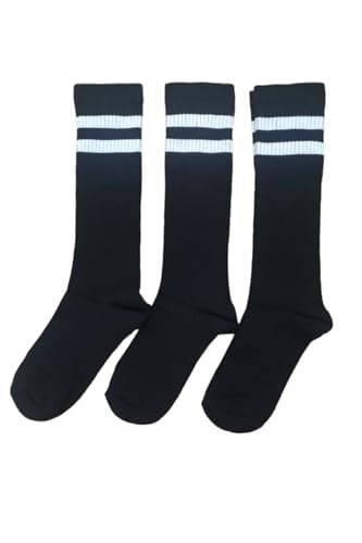 Leement socks Kadın 3 Çift Dizaltı Şeritli Pamuklu Uzun Çorap Beyaz -1