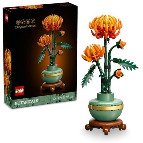 LEGO Botanicals Krizantem 10368 – Yetişkinler için Altın Şeritli ve Ahşap Görünümlü Kaide Üzerinde Pastel Yeşil Saksı İçeren Dekoratif Çiçek Modeli Yapım Seti, Sevgililer Günü Hediye Fikri (278 Parça)