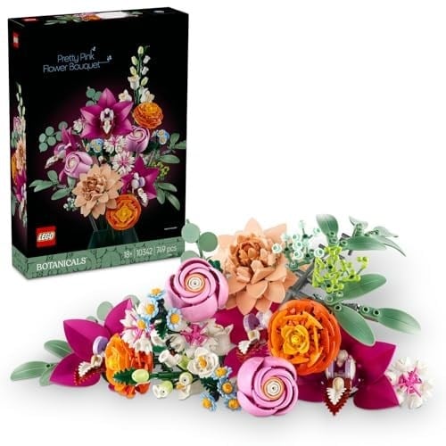 LEGO Botanicals Pembe Çiçek Buketi Yapım Seti 10342 – Anneler Günü'ne Özel Yetişkinler için Gül, Papatya, Peygamber Çiçeği ve Okaliptüs Dahil 15 Yapay Çiçek İçeren Model Yapım Seti (749 Parça)
