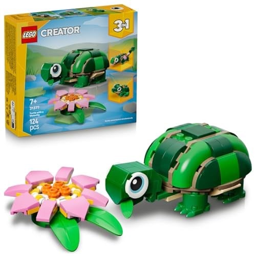LEGO Creator 3’ü 1 Arada Kaplumbağa ile Nilüfer Çiçeği 31377 | 7 Yaş Üzeri Çocuklar için Bukalemun veya Kurbağaya Dönüşebilen Oyuncak Yapım Seti, Yılbaşı Hediyesi Fikri (124 Parça)