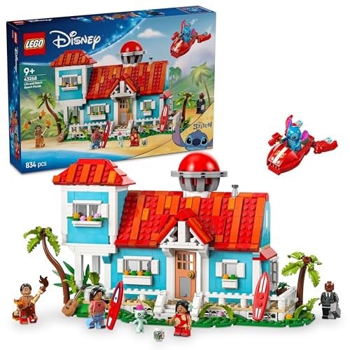 LEGO Disney Lilo ve Stiç Plaj Evi 43268-9 Yaş Üzeri Prenses Seven Kız ve Erkek Çocuklar için 6 Odası ve Çatı Gözlemevi Olan Uzay Gemisi ve 5 Minifigür İçeren Yaratıcı Oyuncak Yapım Seti (834 Parça)