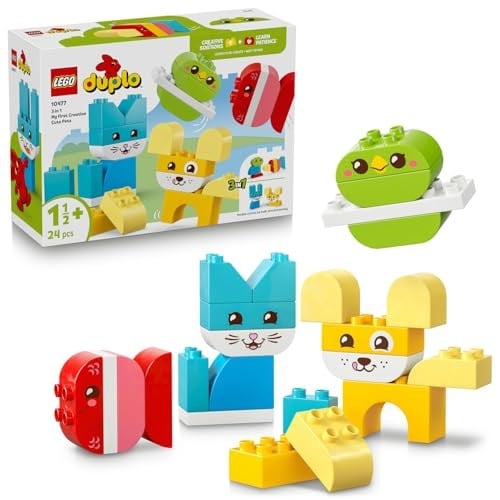 LEGO DUPLO İlk 3'ü 1 Arada Yaratıcı Sevimli Hayvanlar 10477 | 1.5 Yaş ve Üzeri Çocuklar için Kedi ve Tavşan Dahil 8 Hayvan Seçeneği İçeren Oyuncak Yapım Seti, Hediye Fikri (24 Parça)