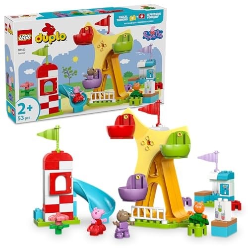 LEGO DUPLO Peppa Pig Lunapark 10453 | 2 Yaş ve Üzeri Çocuklar için Kedi ve Köpek Dahil 3 Figür İçeren Eğitici Oyuncak Yapım Seti, Hediye Fikri (53 Parça)