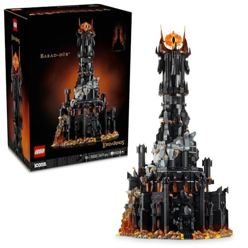 LEGO Icons Yüzüklerin Efendisi: Barad-dûr 10333 | Yetişkinler için Sauron ve Frodo Minifigürleri İçeren Film Hatırası Modeli Yapım Seti, Hediye Fikri (5471 Parça)