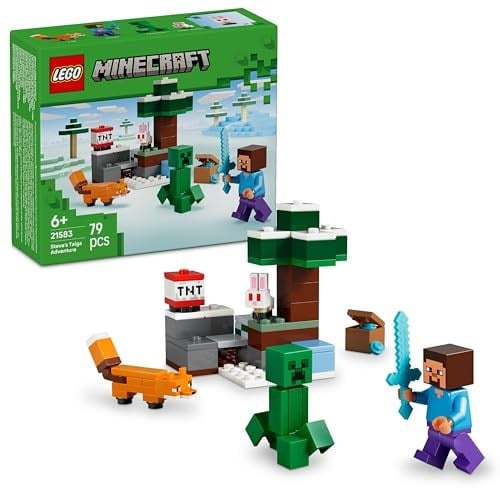 LEGO Minecraft Steve’in Tayga Macerası 21583 | 6 Yaş ve Üzeri Çocuklar için Steve Minifigürü ile Creeper İçeren Yaratıcı Oyuncak Yapım Seti, Hediye Fikri (79 Parça)