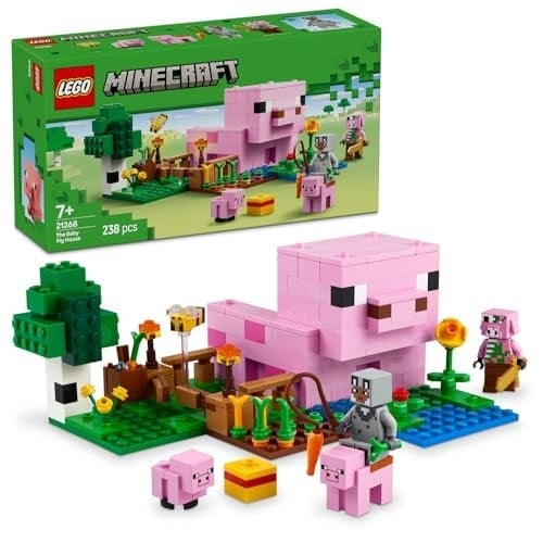 LEGO Minecraft Yavru Domuz Evi 21268 – 7 Yaş ve Üzeri Çocuklar için Kahraman Figürü, Yaratıklar ve Orman Biyomu İçeren Çiftlik Hayvanı Yapım Seti, Erkek ve Kız Çocukları için Hediye Fikri (238 Parça)