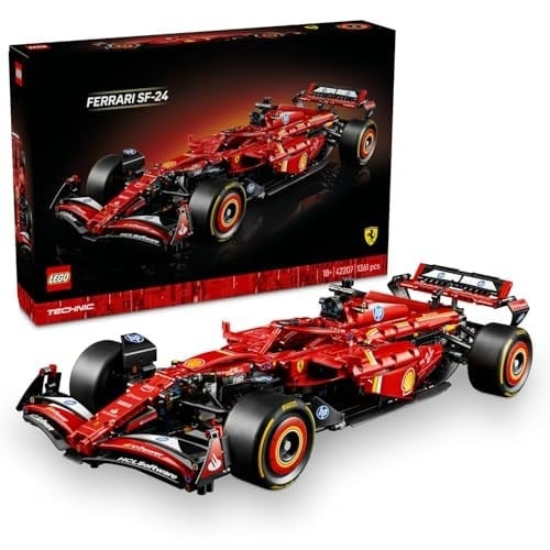 LEGO Technic Ferrari SF–24 F1 Araba 42207 – Yetişkinler için 1:8 Ölçekli V6 Motor, Vites Kutusu, Direksiyon ve DRS içeren Koleksiyonluk Yarış Arabası Modeli Yapım Seti, Hediye Fikri (1361 Parça)