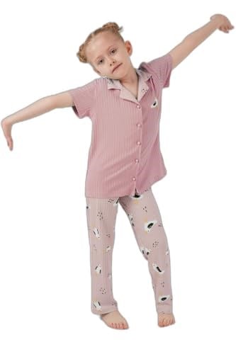 Lela Baskılı Beli Lastikli Gömlek Yaka Kısa Kollu Pijama Takımı Kız Çocuk PİJAMA TAKIMI 6576001