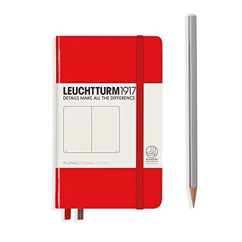 Leuchtturm1917 Not Defteri Cep Boy (A6), Sert Kapak, 187 Numaralandırılmış Sayfa, Düz, Kırmızı