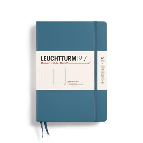 Leuchtturm1917 Not Defteri Orta Boy (A5), Sert Kapak, 251 Numaralandırılmış Sayfa, Düz, Taş Mavisi