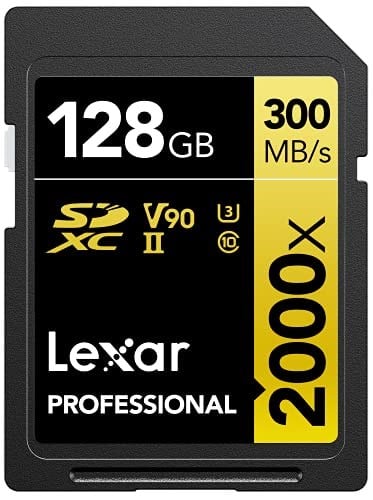 Lexar 128GB Professional 2000x SDHC UHS-II cards, up to 300MB/s read 260MB/s write C10 V90 U3