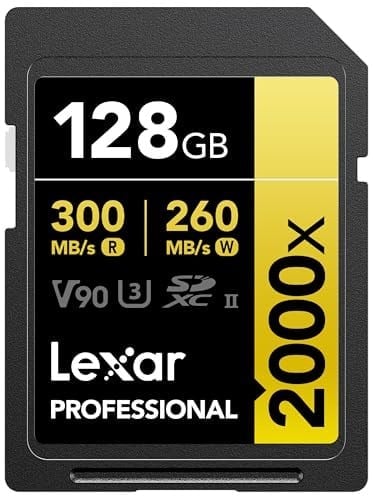 Lexar Profesyonel 2000x 128GB SDXC UHS-II Kart, 300MB/s'ye Kadar Okuma, DSLR, Sinema Kalitesinde Video Kameralar (LSD2000128G-BNNNU)