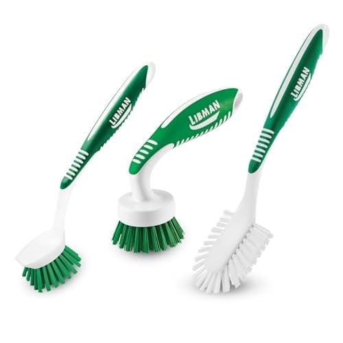 Libman Mutfak fırçalama fırçası seti, ev kullanımı için temizleme fırçaları, bulaşık fırçası, mutfak fırçaları, bulaşık fırçası, fırçalama fırçası, uzun saplı fırçalama fırçası, 3 farklı fırça dahil