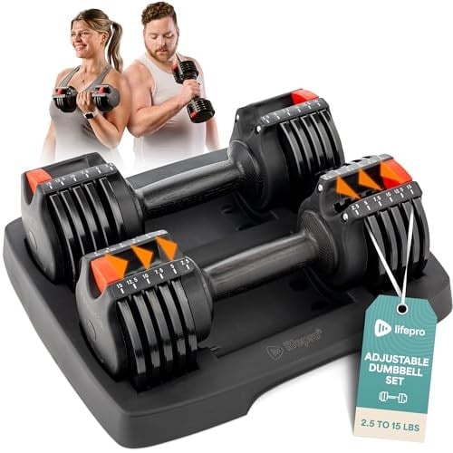 Lifepro Ayarlanabilir Dambıl - 6,8 kg 11,3 kg 19,5 kg 55 lb 90 lb 6in1 Dambıl Ayarlanabilir Ağırlık, Kompakt Hızlı Ayarlanabilir Halter Seti/Tek Vücut Egzersizleri ve Fitness Ev Spor Salonu için