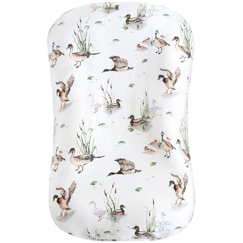 LifeTree Muslin Bebek Şezlong Kılıfı Nötr, Yenidoğan Slipcover Şezlong Kılıfı, Erkek Kız Bebek için, Yumuşak%70 Viskoz Bambu ve%30 Pamuk, Sadece Kılıf, Yeşilbaş Ördek Desenli