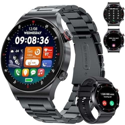 LIGE Akıllı Saat Erkek Bluetooth Telefon Aramaları 1,43'' AMOLED Daima Açık Ekran Erkek Akıllı Saat Android ve iOS 100+ Spor Aktivitesi Fitness Takipçisi Siyah Çelik Erkek Akıllı Saat Nabız Sağlık