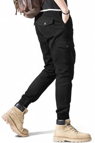 Likralı Siyah Kot Kargo Pantolon - Siyah Kargo Pantolon - Erkek Outdoor Pantolon - Erkek Kot Pantolon