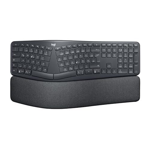 Logitech K860 ERGO Gelişmiş Ergonomik Kablosuz Klavye, Bilek Desteği, Bluetooth ve USB Bağlantılı, Sessiz, Özelleştirilebilir Tuşlu, Konforlu Bölünmüş Türkçe Q Klavye, Siyah