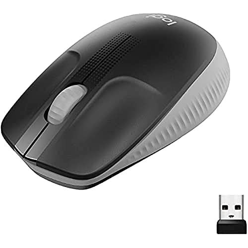 Logitech M190 kablosuz fare, iki elle kullanım için kavisli tasarım, 18 ay pil ömrü artı güç tasarrufu modu, USB alıcısı, geniş tekerlek ve tuşlar sayesinde hassas kontrol, gri