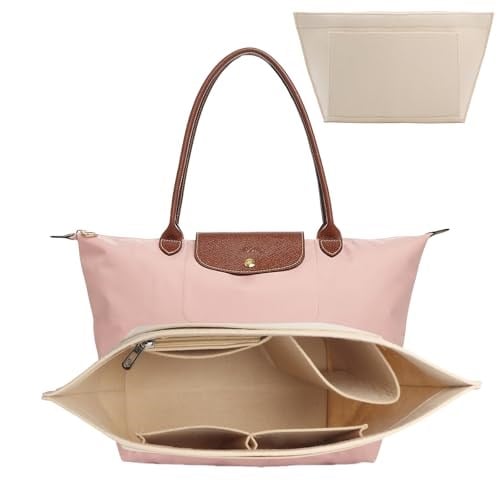 Longchamp L için çanta düzenleyici, Longchamp çanta düzenleyici, çok cepli keçe çanta düzenleyici, cüzdan düzenleyici (bej, L) - Bedenler: M, L