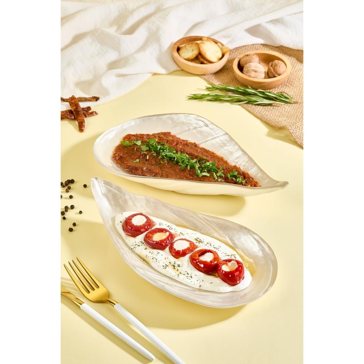 Lora Bianca İnci Beyaz İstiridye Cam Meze Servis Tabağı - 2 Adet