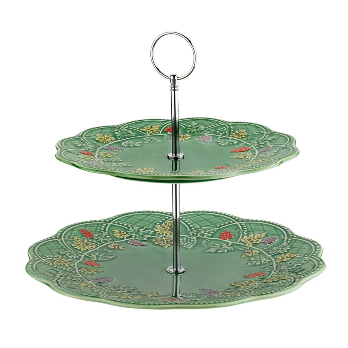 Lucky Art Vinea Seramik Yeşil İki Katlı Kek Standı 27 Cm