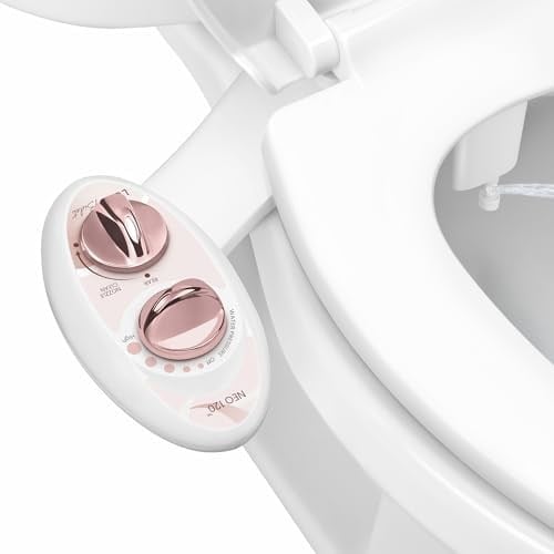 LUXE Bidet NEO 120 - Kendi Kendini Temizleyen Başlık, Tatlı Su Elektrikli Olmayan Bide Eklentisi, Klozet Kapağı için, Ayarlanabilir Su Basıncı, Arka Yıkama (Gül Altın)