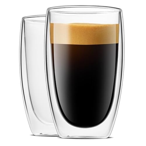 LUXU 16oz Çift Duvarlı Cam Kahve Kupaları, 2'li Premium Kahve Fincanları, Çift Duvar Yalıtımlı Cam Kahve Fincanları, Şeffaf Borosilikat Cam Kupalar, Cappuccino, Espresso, Sıcak İçecek ve İçecek için