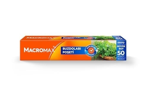 Macro Max Buzdolabı Poşeti Büyük Boy 50 Adet (30x45 cm), Geniş Hacimli Saklama ve Dondurucu Poşeti
