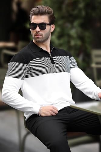 Madmext Kahverengi Fermuar Yaka Renk Bloklu Uzun Kollu Kazak 7262 - Bedenler: S, M, L, XL, XXL