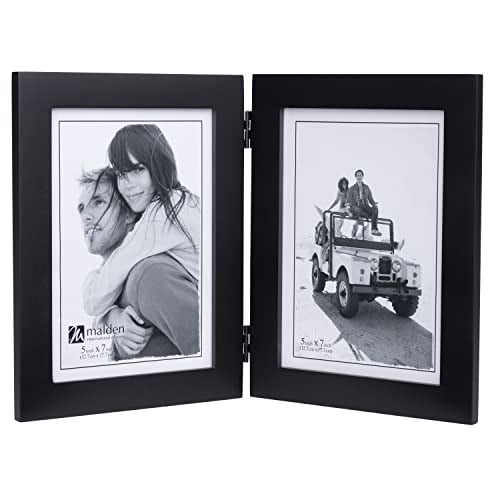 Malden Çift Dikey 5x7 Resim Çerçevesi - Geniş Gerçek Ahşap Kalıp, Gerçek Cam - Siyah - Seçenekler: 2x3 Double Split, 2-5x7, 3.5x5, 4x5, 4x6...