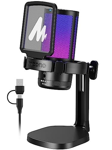 MAONO PC için USB Mikrofon, Sessiz Düğmeli RGB Oyun Mikrofonu, Gürültü Önleyici Kondenser Mikrofon, Akış, Podcast, Kayıt, Sohbet için Kazanç Topuzlu PS5/PS4/Mac, DGM20 ile Uyumlu