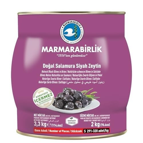Marmarabirlik Doğal Salamura 291-320 KB S Siyah Zeytin Teneke 2 KG