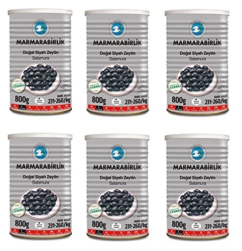 Marmarabirlik Salamura Siyah Zeytin Teneke (L) 800 Gr - 6'lı - Seçenekler: 1x 800 gr, 6x 800 gr