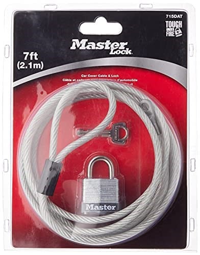 Master Lock 715DAT Örgülü Çelik Araba Kapak Kablosu, Lamine Çelik Asma Kilit, 2,1 m kablo ve 1-1/8 inç Geniş Kilit