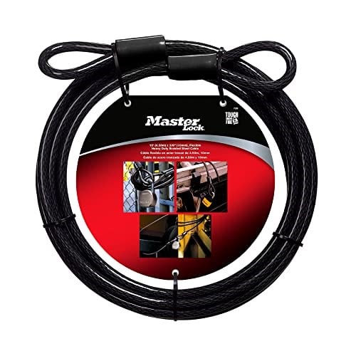 Master Lock 72DPF 15 ft İlmekli Uçlu Örgülü Çelik Kablo ve 3/8 inç Çap, Siyah, 15 inç x - Seçenekler: 4' x 3/8