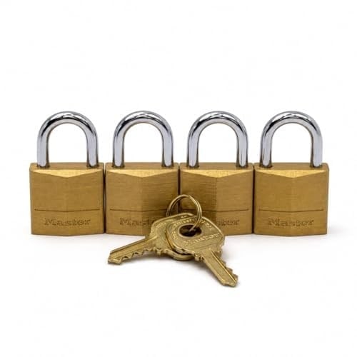 Master Lock Asma kilit, masif pirinç, 1,9 cm genişliğinde, 120Q (4 aynı anda kilitlenir)