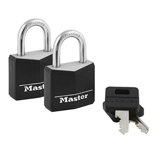 Master Lock Kapalı Alüminyum Asma Kilitler, Anahtarlı Küçük Kilitler, Anahtarlı Alike Asma Kilitler, 2'li Paket, Siyah