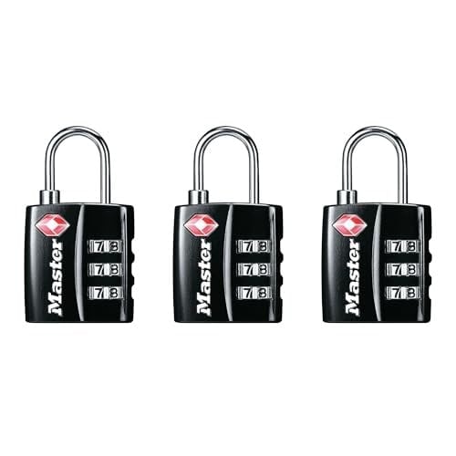 Master Lock Siyah TSA Onaylı Geniş Kilit Gövdeli ve İnce, Dayanıklı Çelik Kelepçe, Sırt Çantaları için Fermuar Kilidi, Bagaj, 3 pk, 4680BLKEC3