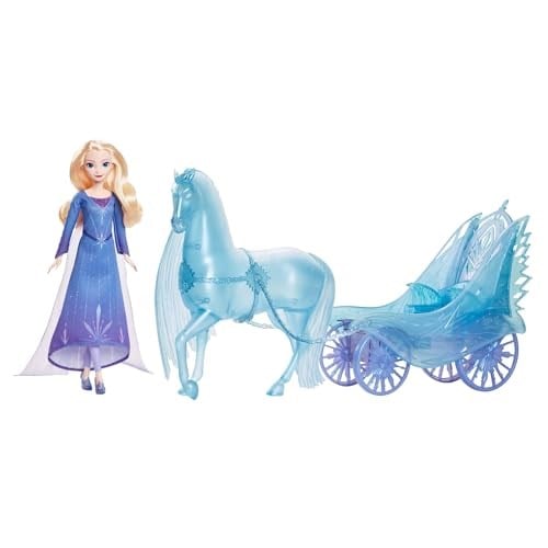 Mattel Çıkarılabilir elbisesi ve ayakkabılarıyla Mattel Disney Karlar Ülkesi Elsa bebek, büyüleyici atı Nokk ve macera arabası, Karlar Ülkesi: Kış Sonu Festivali teması, JBG56