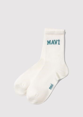 Mavi Logo Detaylı Beyaz Soket Çorap 1912726-21649