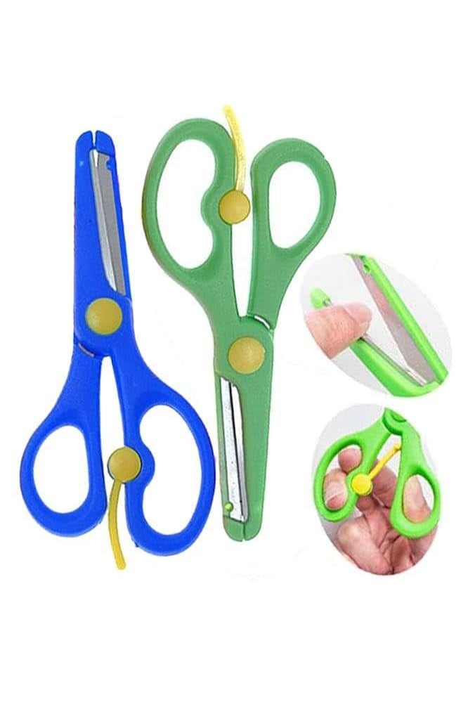 Mavi Yeşil Öğrenci Makası 2 Adet Plastik Yaylı Küt Uç Korumalı Okul Makası Çocuk Makası Okul Öncesi Kreş Ana Sınıfı