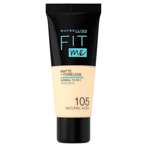 Maybelline New York Fit Me Matte+Poreless Fondöten - 105 Natural Ivory (30 ml) - Seçenekler: 1 Fl Oz (Pack of 1), 1.01 Fl Oz (Pack of 1), Pack of 2...