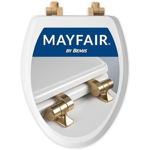 Mayfair 1826BGSL 000 Benton Fırçalanmış Altın Menteşeli Klozet Kapağı Yavaş Kapanır ve Asla Gevşek Olmaz, UZUNLU, Dayanıklı Emaye Ahşap, Beyaz