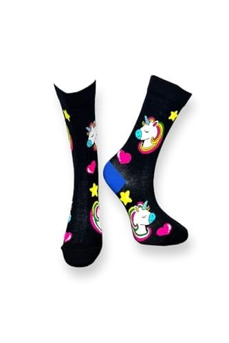 Me-vo Tekli Siyah Renkli Bay/Bayan Unisex Esnek Nem Alabilen Pamuklu Unicorn Desenli Soket Çorap