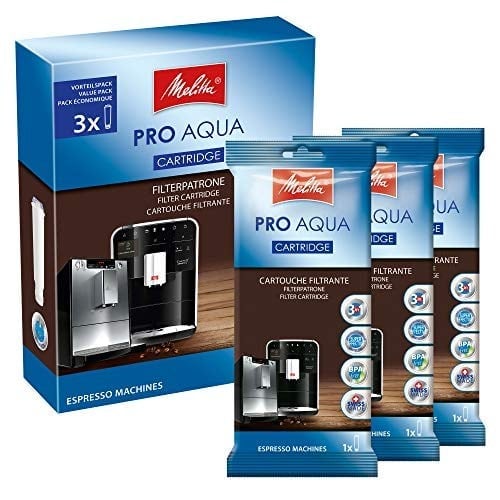 Melitta Filtre kartuşları Pro Aqua (3 kartuş) – Tam otomatik kahve makineleri için kireç filtresi, kireç birikintilerini önler ve en iyi kahve tadı için zararlı maddeleri azaltır