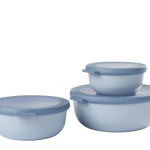 Mepal - Çok amaçlı Cirqula Round 3 parçalı set - Kapaklı saklama kabı - Saklama kutusu, buzdolabı, derin dondurucu ve mikrodalga fırın kabı olarak uygundur - 350 ml, 750 ml ve 1250 ml - Nordic Blue