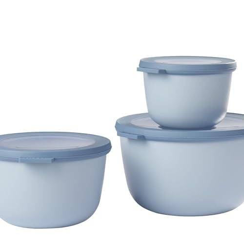 Mepal - Çok amaçlı Cirqula Round 3 parçalı set - Kapaklı saklama kabı - Saklama kutusu, buzdolabı, derin dondurucu ve mikrodalga fırın kabı olarak uygundur - 500 ml, 1000 ml ve 2000 ml - Nordic Blue