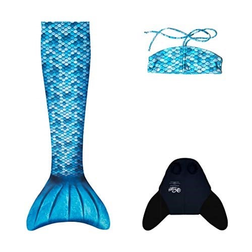 Mermaids Blue Deniz Kızı Bikini Kostüm Seti, 3'lü Takım, Mavi,%80 Polyester,%20 Elastan, Lycra Xtra Life Kumaş, 3D Efektli Pullu Tasarım, Yaş Seçeneği