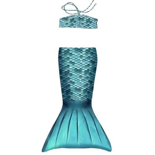 Mermaids Kız Çocuk Deniz Kızı Kuyruklu Bikini Seti, Turkuaz, Standart Beden,%80 Polyester%20 Elastan, 3D Pullu Baskı, İspanya Üretimi, Yaş Seçeneği